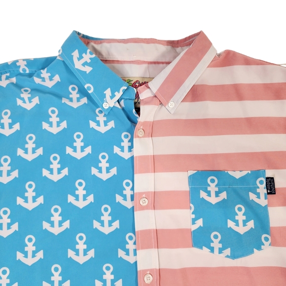 SIMPLY SOUTHERN Mens XXL Anchor and Striped Button Up SS Shirt. - Picture 3 of 8
